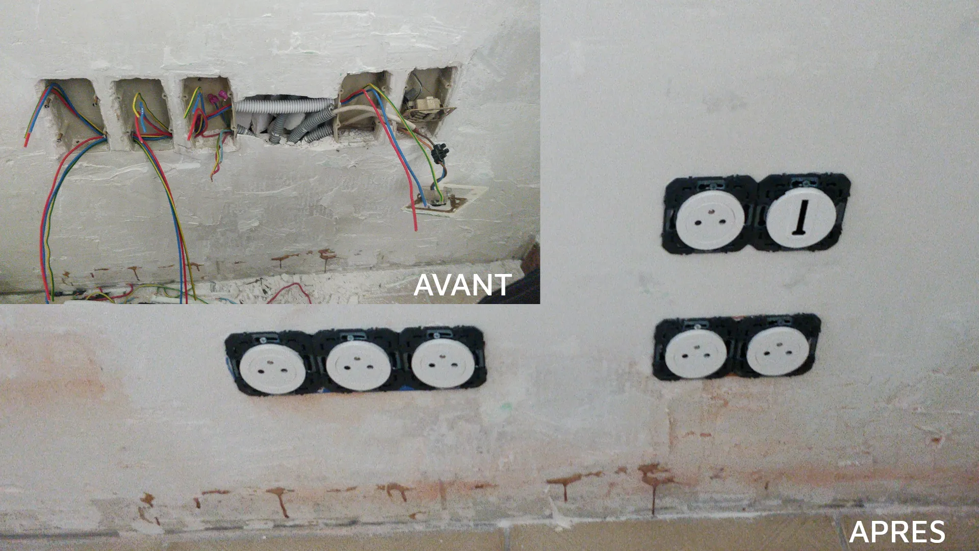 Comparaison avant/après de l'installation de prises chez un particulier